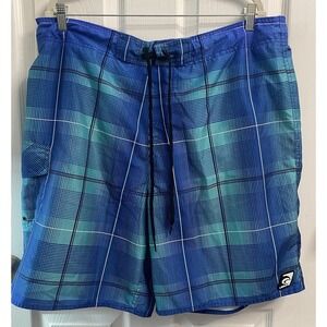 Laguna Men's First Wave Board shorts Blue&Green‎ Swim trunks Lined XL-W=38"